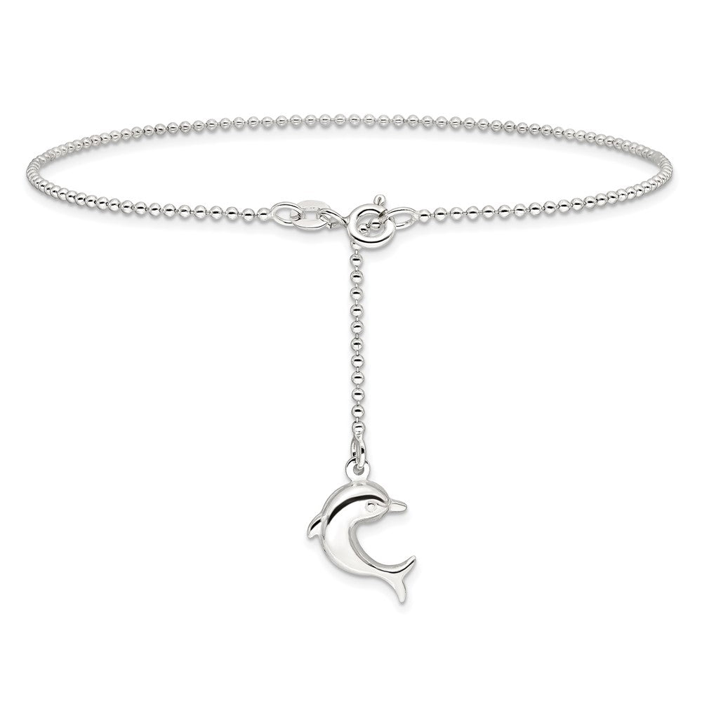 Sterling Silver 9In Plus 1In Ext Polished Dolphin Anklet