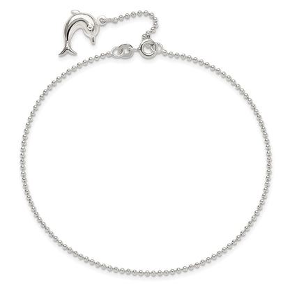 Sterling Silver 9In Plus 1In Ext Polished Dolphin Anklet