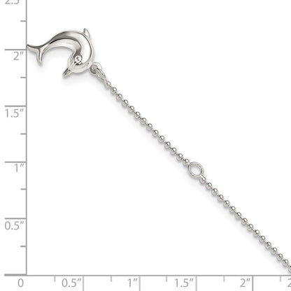 Sterling Silver 9In Plus 1In Ext Polished Dolphin Anklet
