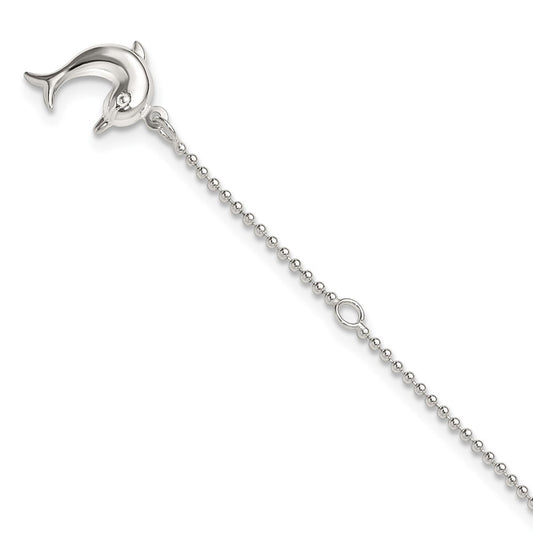 Sterling Silver 9In Plus 1In Ext Polished Dolphin Anklet