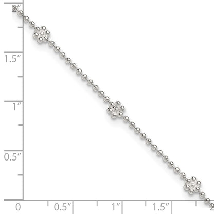 Sterling Silver 9In Plus 1In Ext Polished Flower Anklet