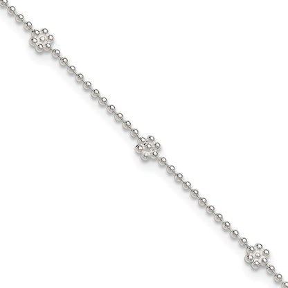 Sterling Silver 9In Plus 1In Ext Polished Flower Anklet
