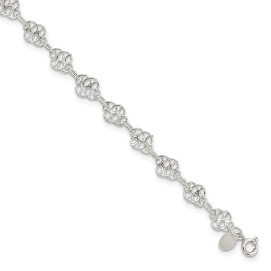 Sterling Silver 10Inch Fancy Polished Anklet