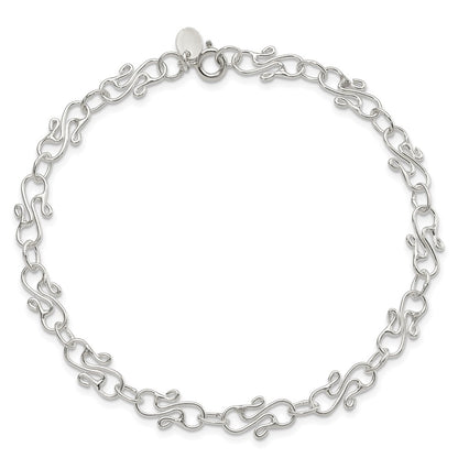Sterling Silver 10Inch Fancy Polished Anklet