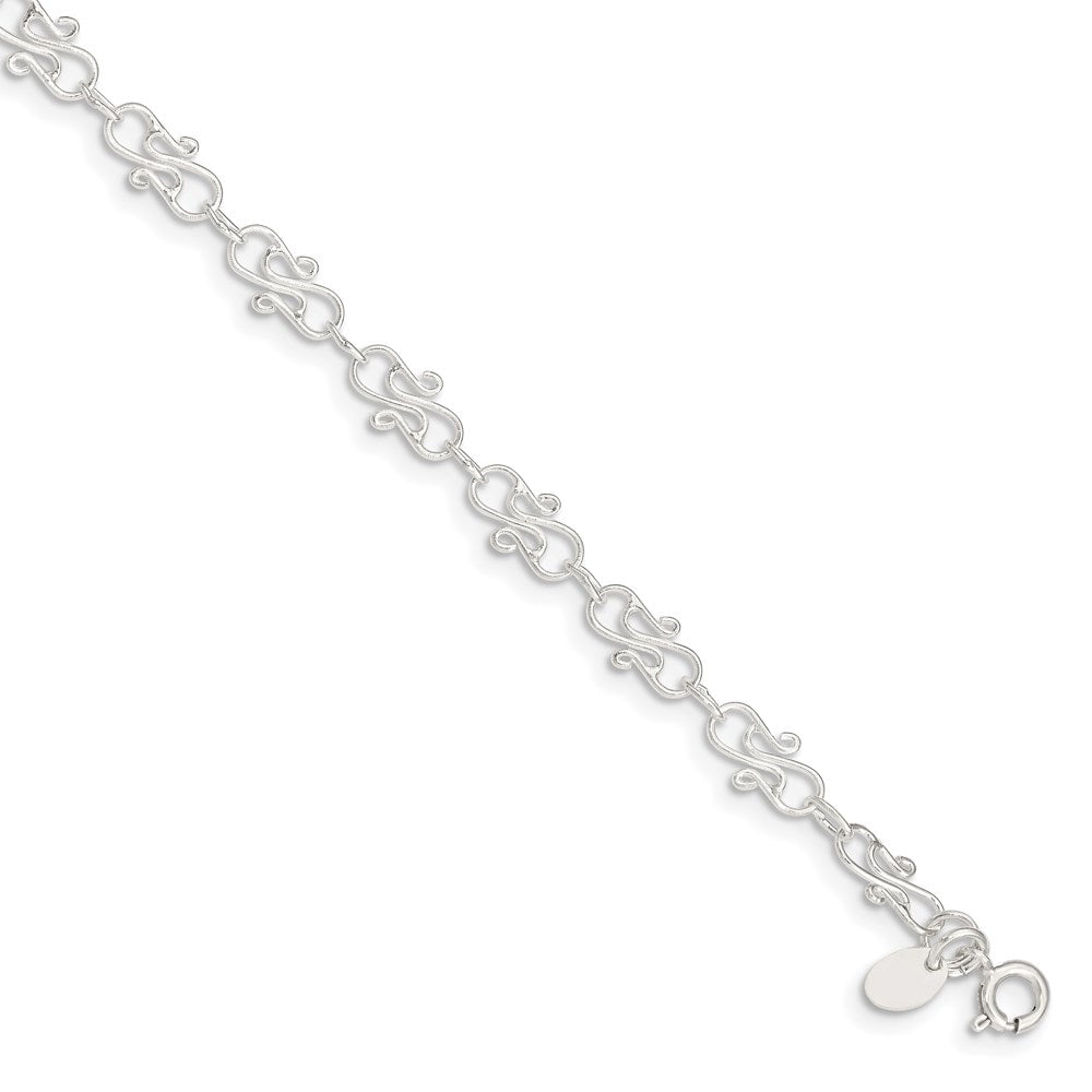 Sterling Silver 10Inch Fancy Polished Anklet