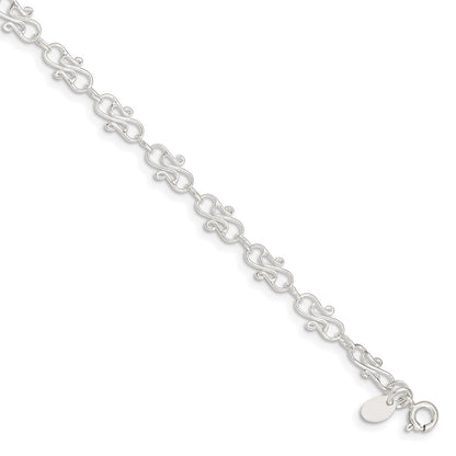Sterling Silver 10Inch Fancy Polished Anklet