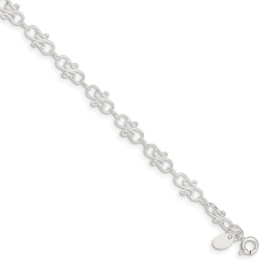 Sterling Silver 10Inch Fancy Polished Anklet