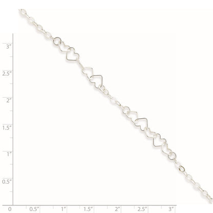 Sterling Silver 10Inch Polished Fancy Heart Link Anklet