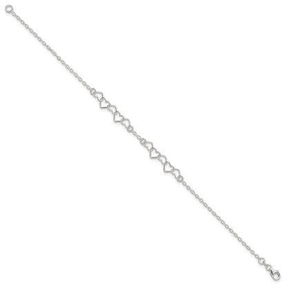 Sterling Silver 10Inch Polished Fancy Heart Link Anklet