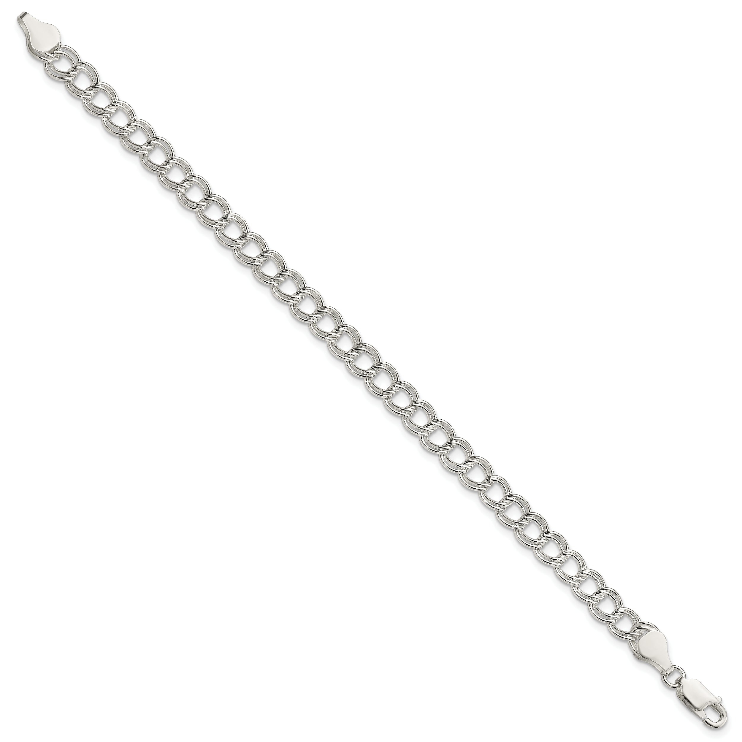 6 Inch Sterling Silver 6mm Solid Double Link Charm Bracelet
