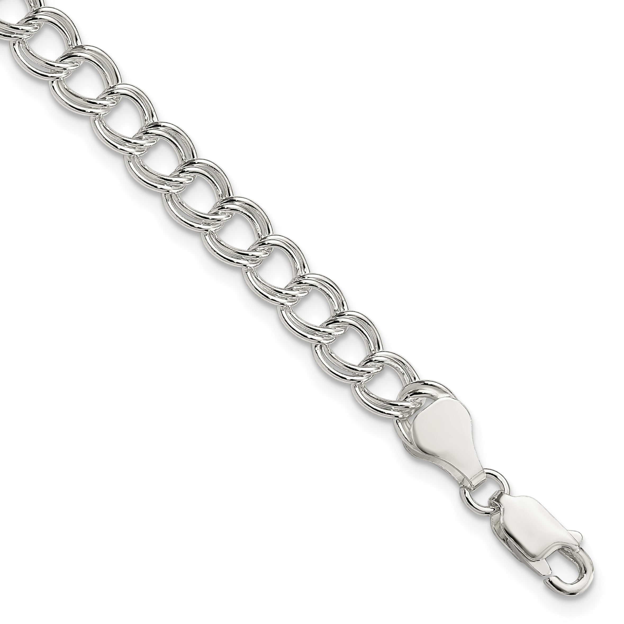 6 Inch Sterling Silver 6mm Solid Double Link Charm Bracelet