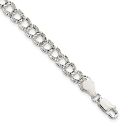 7 Inch Sterling Silver 6mm Solid Double Link Charm Bracelet