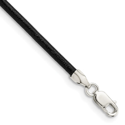 Sterling Silver 20Inch 2mm Black Leather Cord Necklace