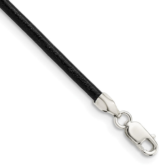 Sterling Silver 20Inch 2mm Black Leather Cord Necklace