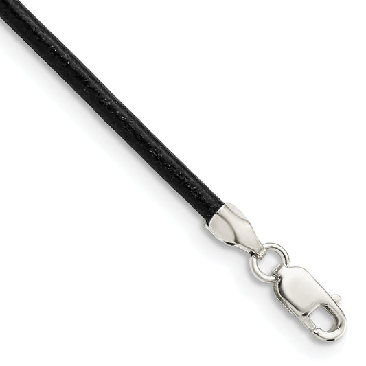 Sterling Silver 20Inch 2mm Black Leather Cord Necklace