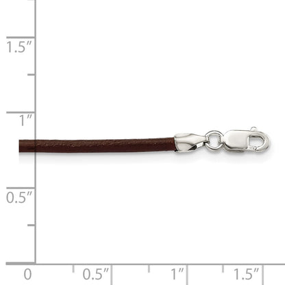 Sterling Silver 18Inch 2mm Brown Leather Cord Necklace