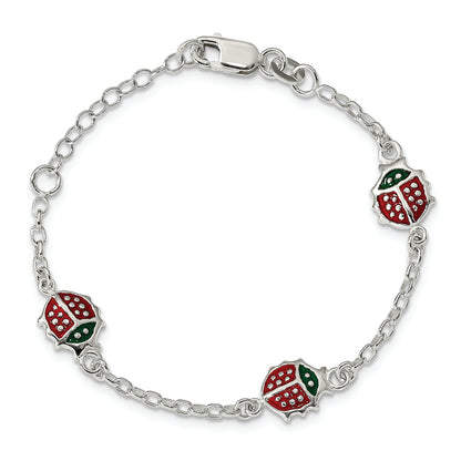 6 Inch Sterling Silver Multi-Color Enamel Ladybugs W/ 1In Ext. Children'S Bracelet