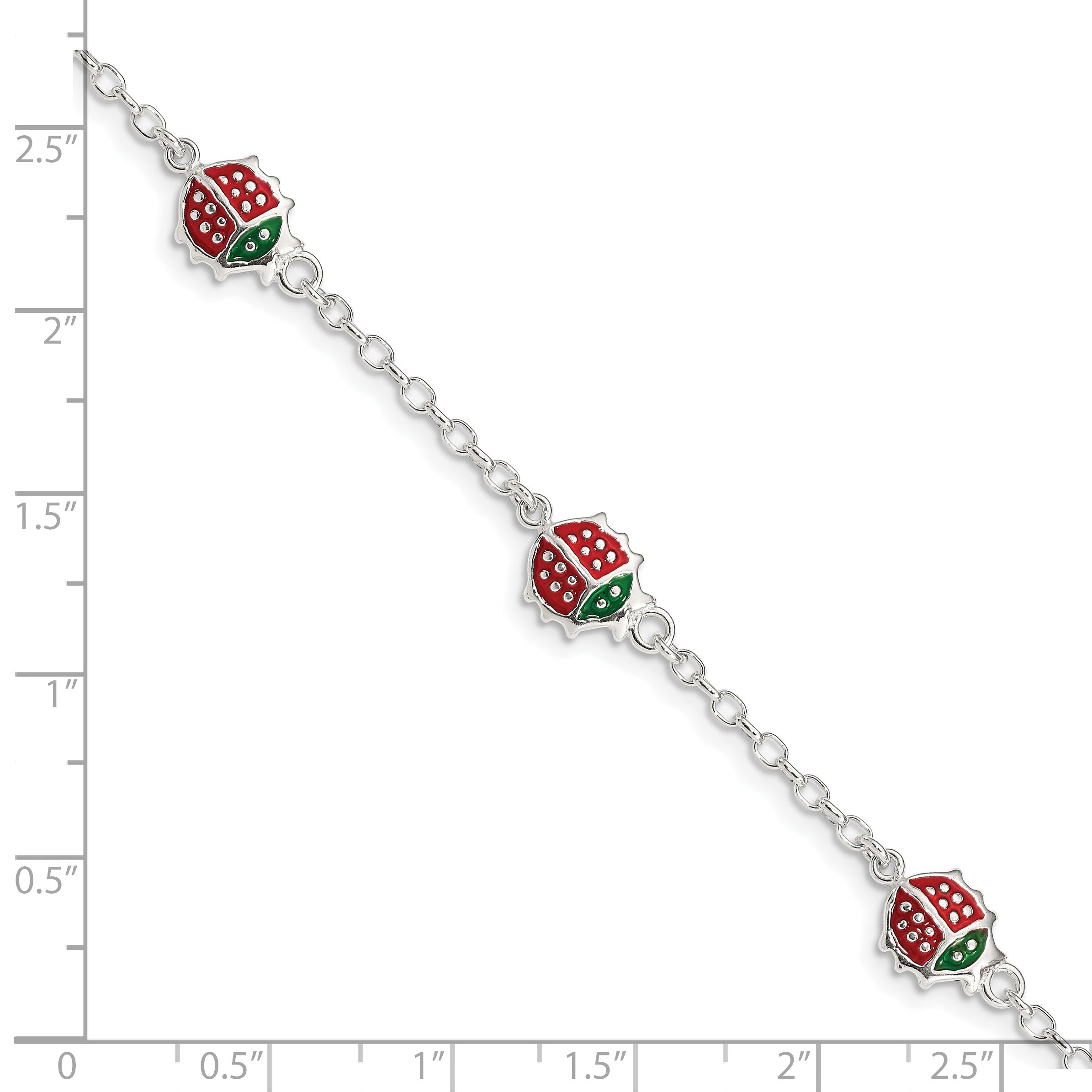 6 Inch Sterling Silver Multi-Color Enamel Ladybugs W/ 1In Ext. Children'S Bracelet