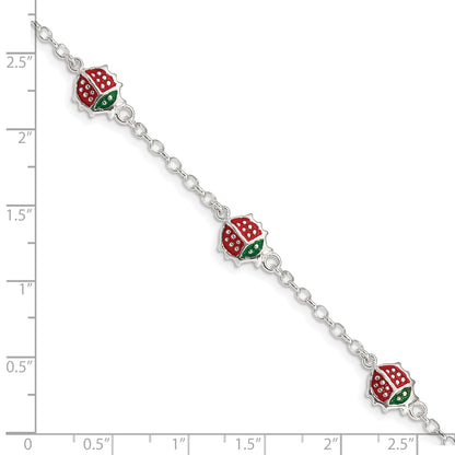 6 Inch Sterling Silver Multi-Color Enamel Ladybugs W/ 1In Ext. Children'S Bracelet
