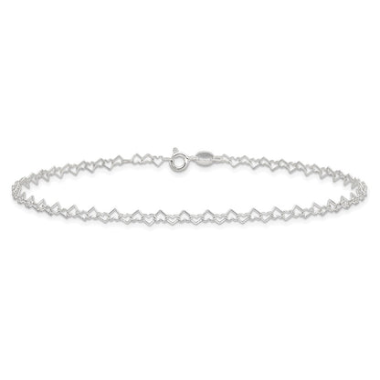 Sterling Silver 0.5mm Fancy Heart Link Anklet