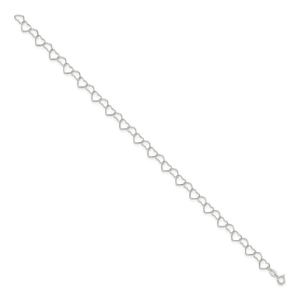 Sterling Silver 0.6mm Fancy Heart Link Anklet
