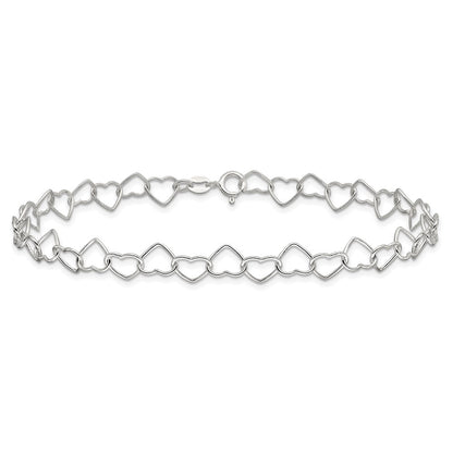 Sterling Silver 0.6mm Fancy Heart Link Anklet