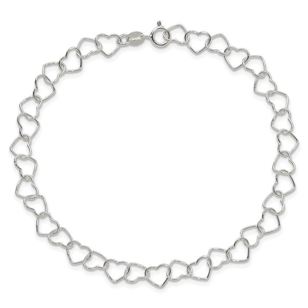 Sterling Silver 0.6mm Fancy Heart Link Anklet