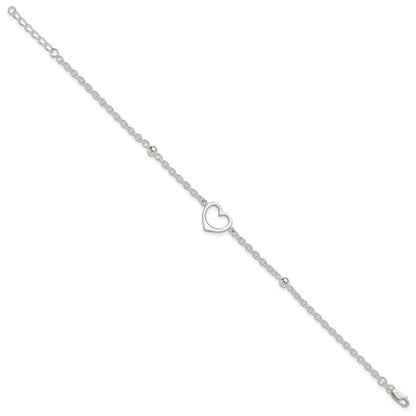 Sterling Silver 9In Plus 1 In Ext Heart Anklet