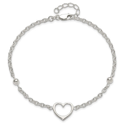 Sterling Silver 9In Plus 1 In Ext Heart Anklet