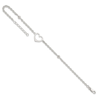 Sterling Silver 9In Plus 1 In Ext Heart Anklet