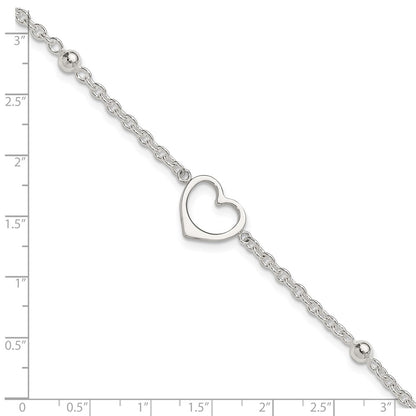 Sterling Silver 9In Plus 1 In Ext Heart Anklet