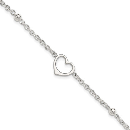Sterling Silver 9In Plus 1 In Ext Heart Anklet