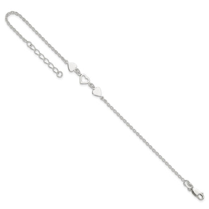Sterling Silver 8 Inch Plus 1In Ext.Heart Link Anklet