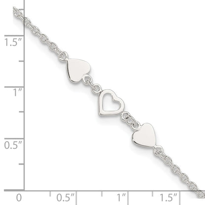 Sterling Silver 8 Inch Plus 1In Ext.Heart Link Anklet