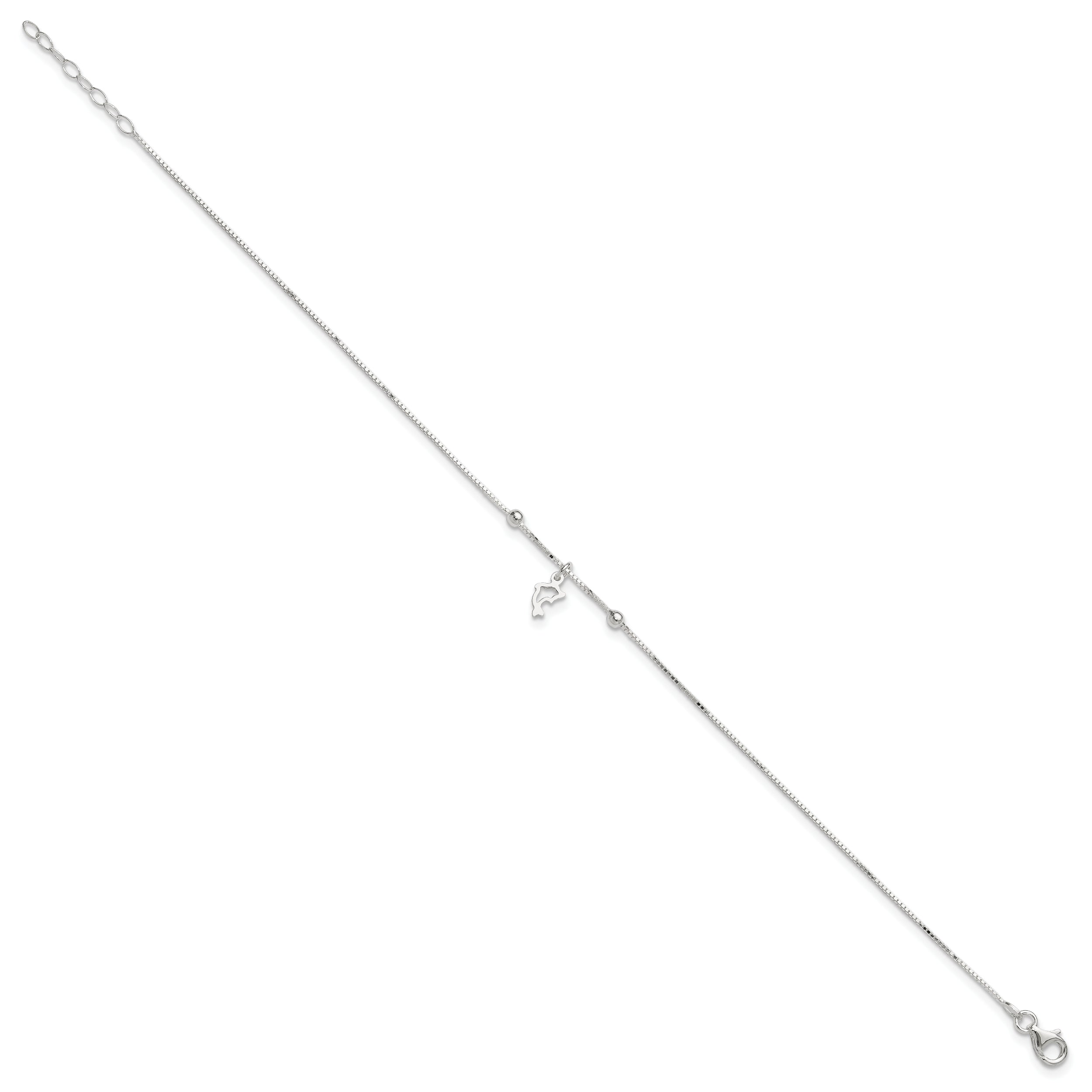 9 Inch Sterling Silver Box Chain 9In Plus 1In Dolphin Anklet