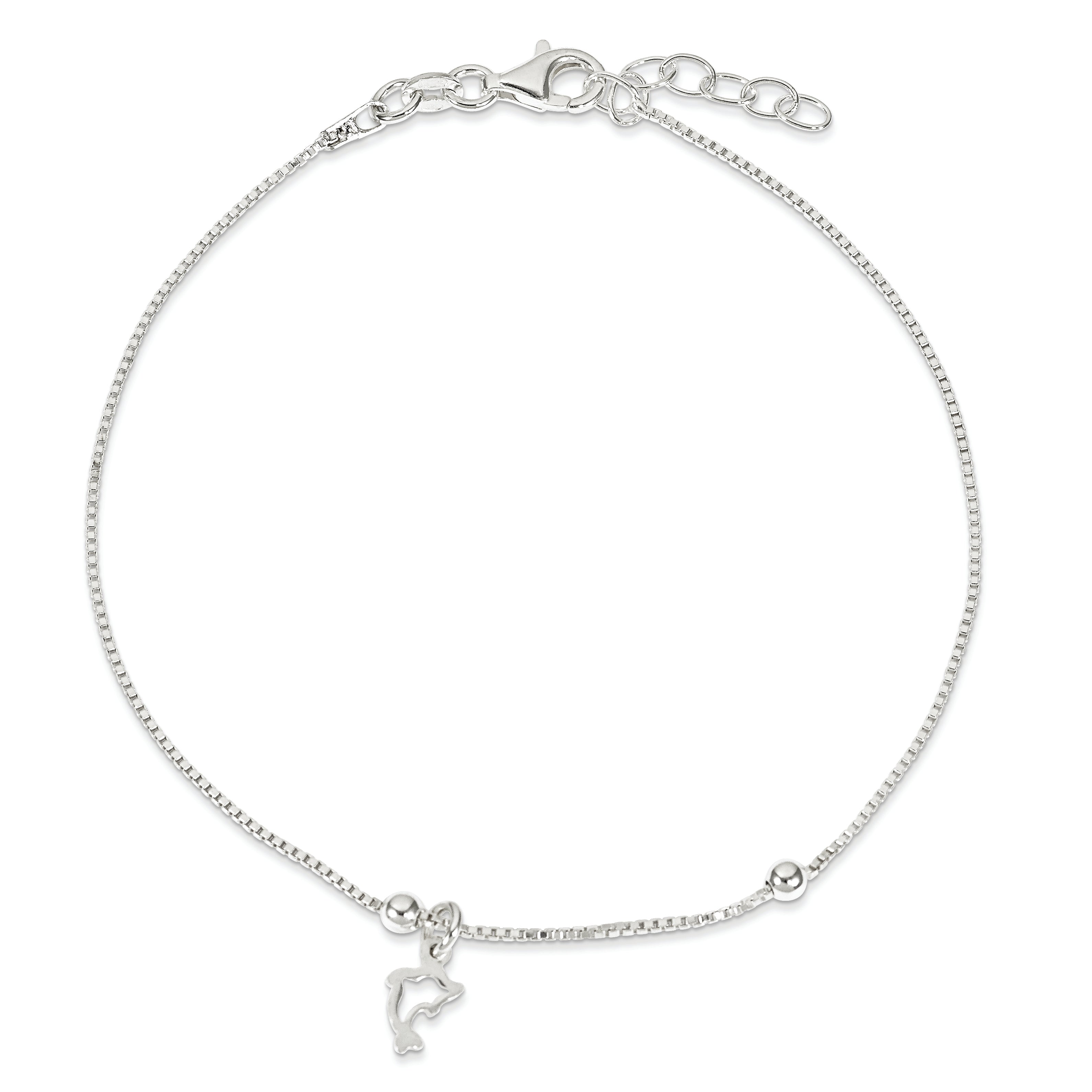 9 Inch Sterling Silver Box Chain 9In Plus 1In Dolphin Anklet