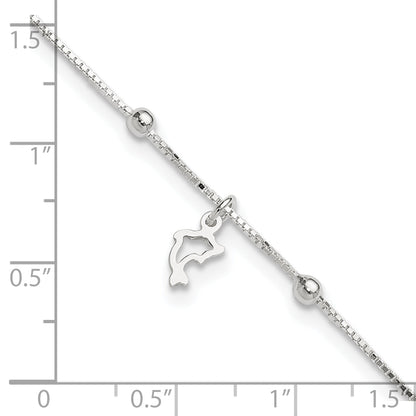 9 Inch Sterling Silver Box Chain 9In Plus 1In Dolphin Anklet