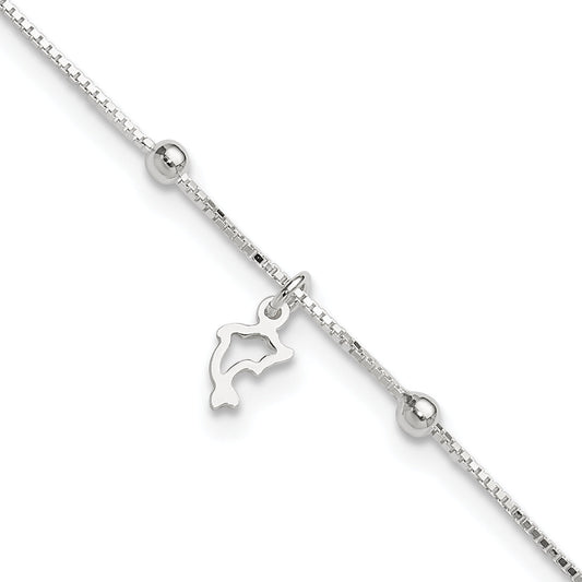 9 Inch Sterling Silver Box Chain 9In Plus 1In Dolphin Anklet
