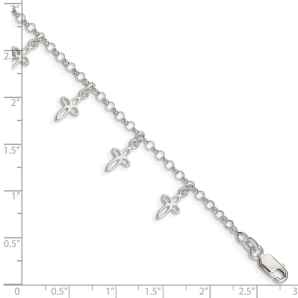 6 Inch Sterling Silver Polished Cross Charms With 1In Ext. Children'S Bracelet