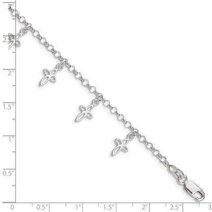 6 Inch Sterling Silver Polished Cross Charms With 1In Ext. Children'S Bracelet
