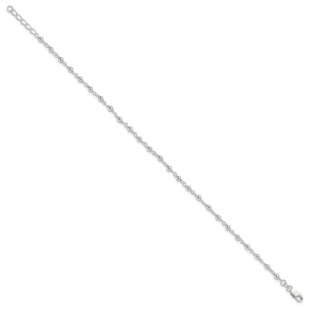 Sterling Silver Fancy Beaded 9 Inch Plus 1 Extender Lobster Clasp Anklet