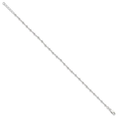 Sterling Silver Fancy Beaded 9 Inch Plus 1 Extender Lobster Clasp Anklet