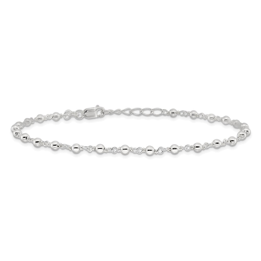 Sterling Silver Fancy Beaded 9 Inch Plus 1 Extender Lobster Clasp Anklet