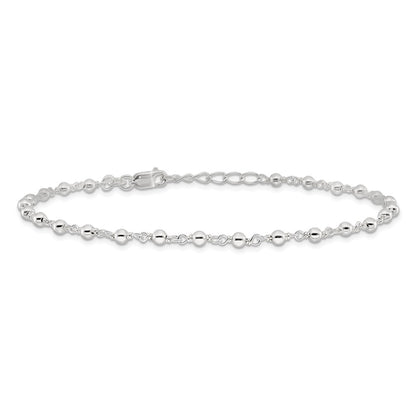 Sterling Silver Fancy Beaded 9 Inch Plus 1 Extender Lobster Clasp Anklet
