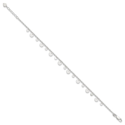 Sterling Silver Dangling Circle 9In Plus 1 In Ext Anklet