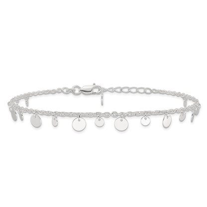 Sterling Silver Dangling Circle 9In Plus 1 In Ext Anklet