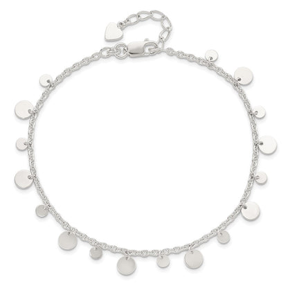 Sterling Silver Dangling Circle 9In Plus 1 In Ext Anklet