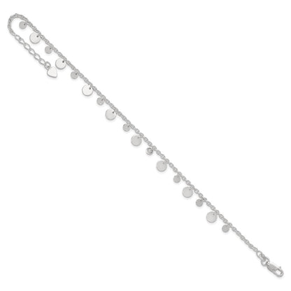 Sterling Silver Dangling Circle 9In Plus 1 In Ext Anklet