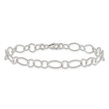 Sterling Silver Fancy Link Anklet