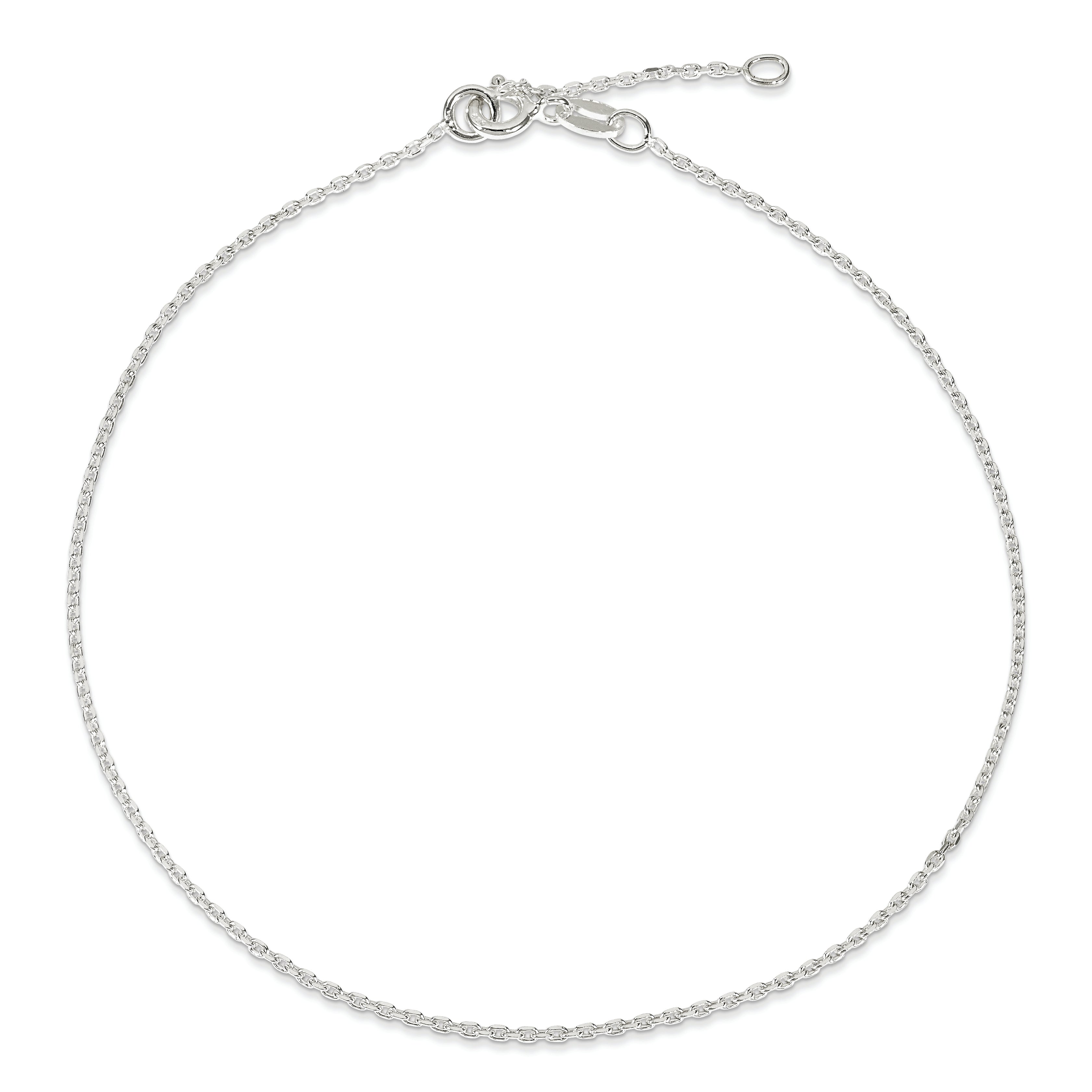 Sterling Silver 1mm Diamond-Cut 9In Plus 1In Ext. Anklet